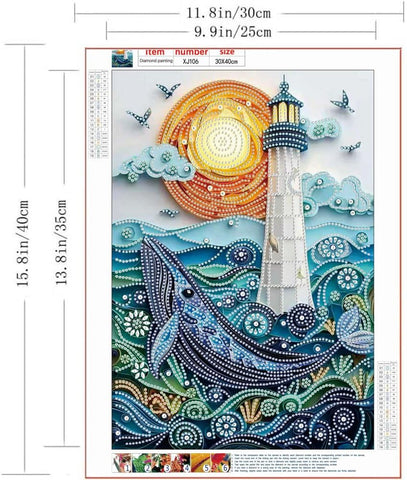 ZQEATRY Moon Lighthouse Special Shape Diamond Art Kits for Adults Beginners,DIY Sea Dolphin Crystal Rhinestones Diamond Painting Kit for Adults,5D Diamond Art Painting for Home Wall Decor 12 X 16inch