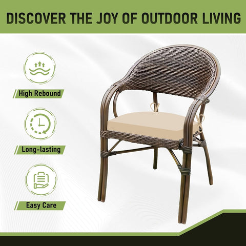 Basic Beyond Outdoor Chair Cushions Set of 4, Outdoor Cushions for Patio Furniture, Water Resistant Patio Chair Cushions with 2 Ties, 17x16x2, Beige