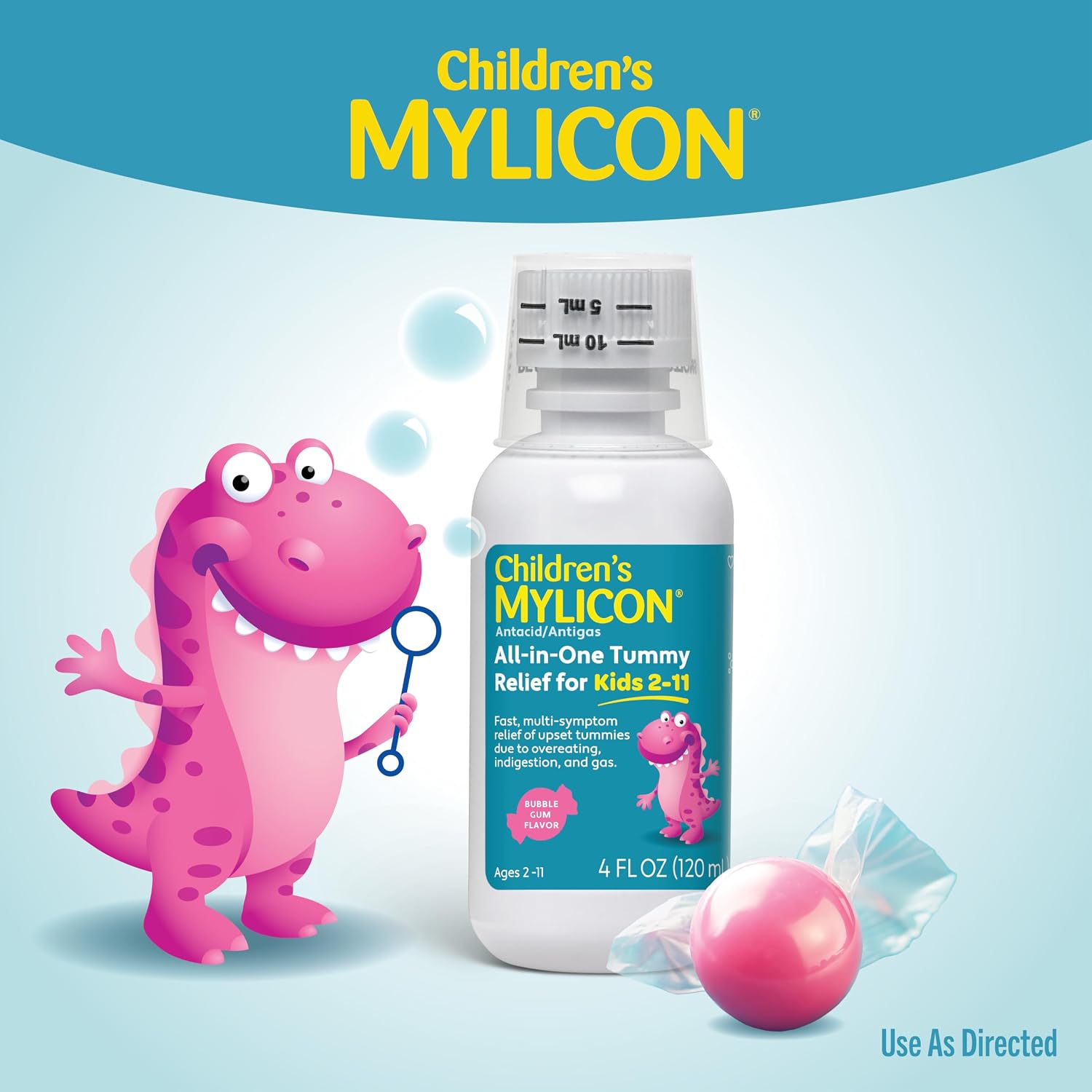 Children's Mylicon All-in-One Tummy Relief Liquid For Indigestion for Kids, Bubble Gum Flavor, 4oz