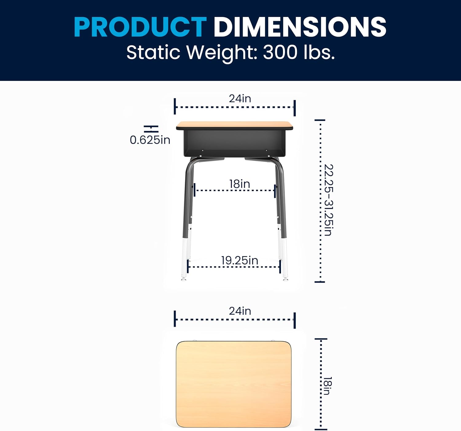 Flash Furniture Metal Student Desk with Open Book Box, Natural