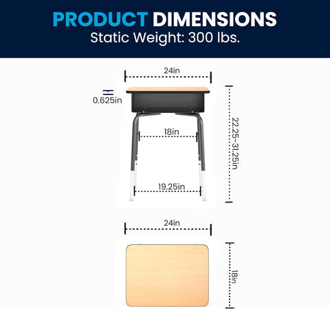 Flash Furniture Metal Student Desk with Open Book Box, Natural