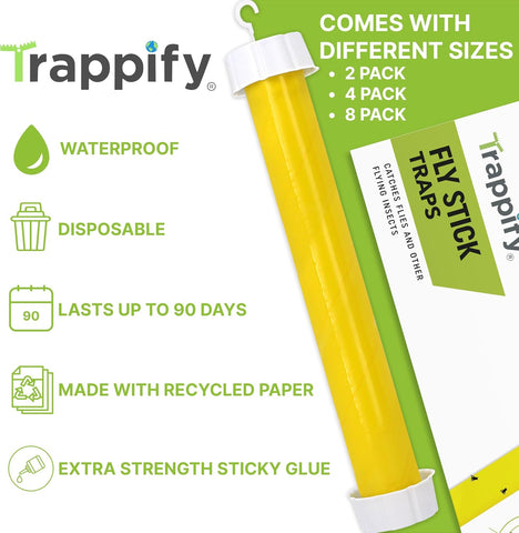 Trappify Hanging Fly Trap & Fruit Fly Traps for Indoors, Yellow, 4 Pack