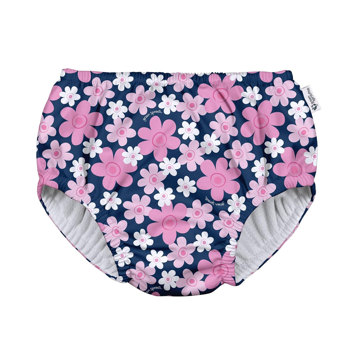 Green Sprouts Baby Girls Pull-Up Reusable and Toddler Swim Diaper, Navy Blooms, 0-6 Month US