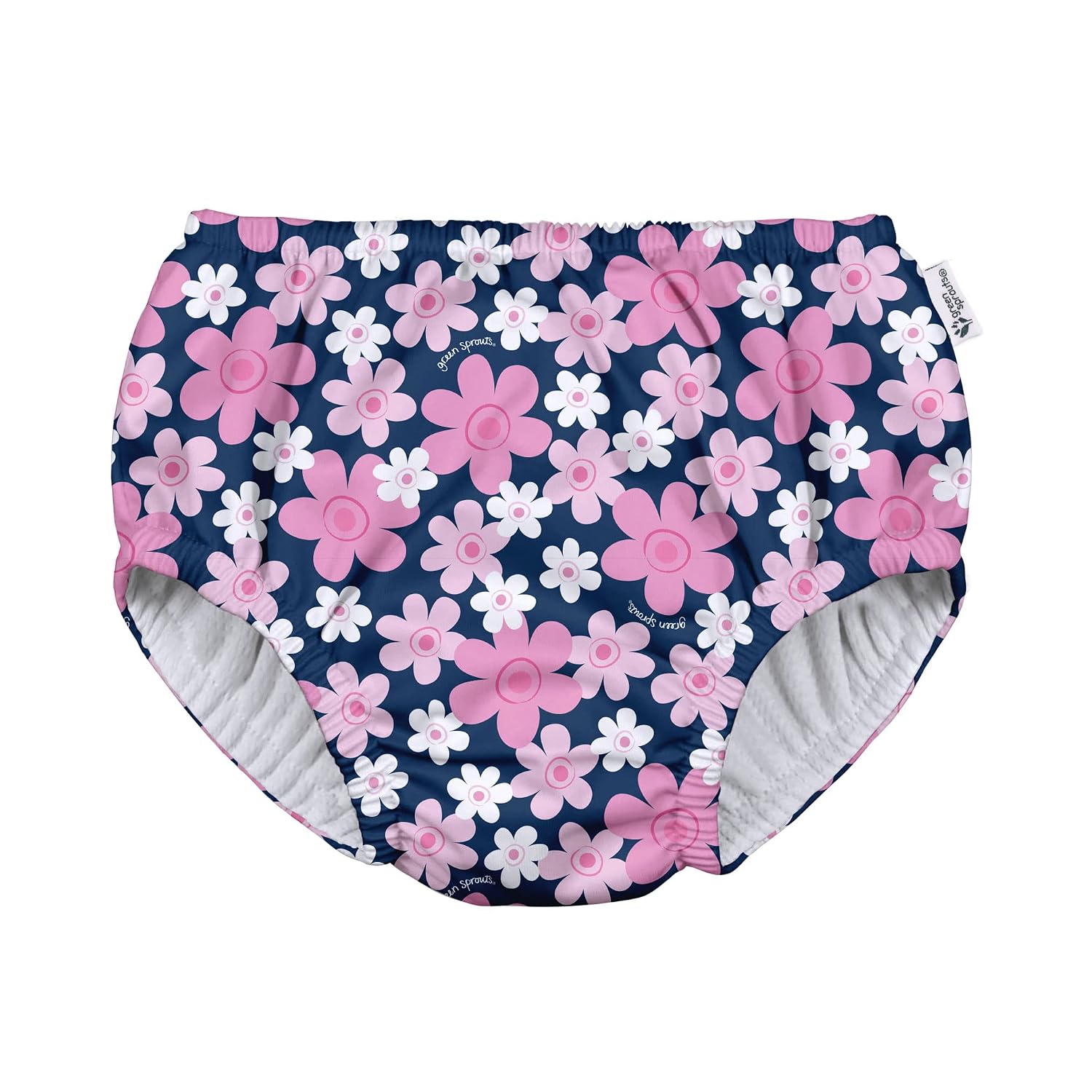 Green Sprouts Baby Girls Pull-Up Reusable and Toddler Swim Diaper, Navy Blooms, 0-6 Month US