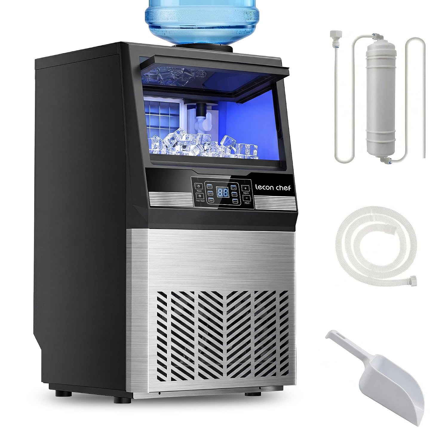 Commercial Ice Maker Machine 80Lbs/24H Dual Water Inlet Silver