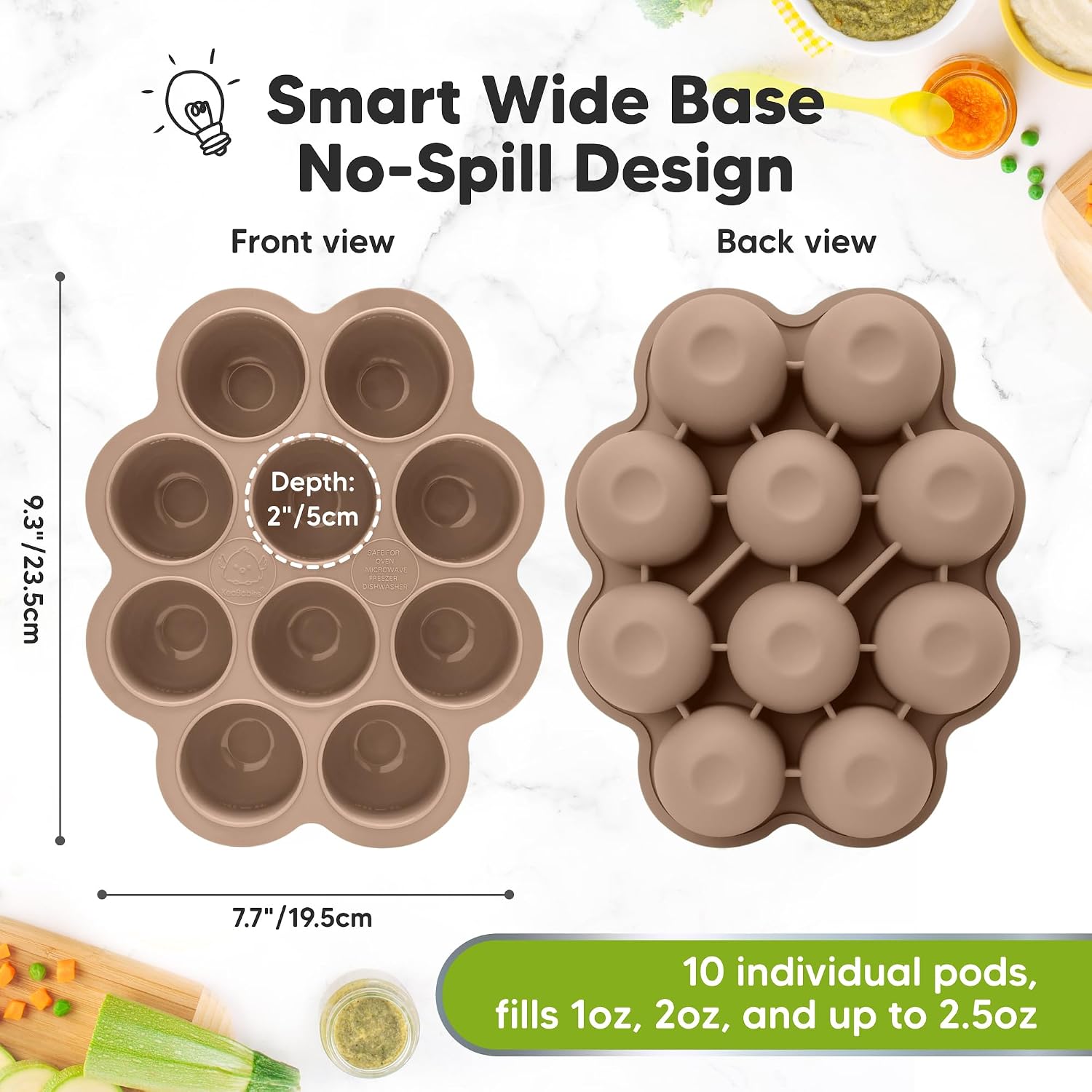 KeaBabies Silicone Food Freezer Trays with Lid, 2oz x 10 Pods, Chai Latte