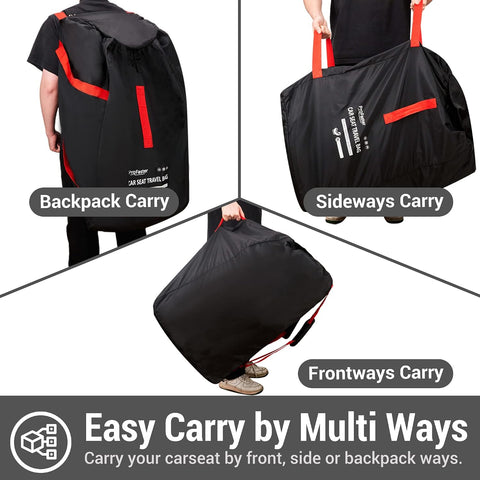 Car Seat Travel Bag Backpack for Air Travel - Karfast Universal Infant Carseat Gate Check Bag Cover for Airplane, Foldable with Pouch, Black