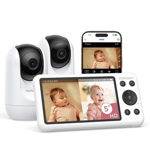 Momcozy BM04 Smart WiFi Baby Monitor with 2 Cameras, 5" 1080P Split Screen