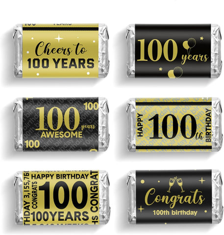 Tenare 90 Pcs 100th Birthday Candy Wrappers, Black and Gold Stickers