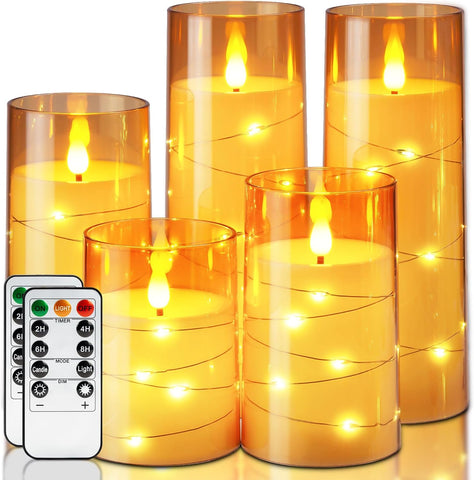 Homemory Flickering Flameless Candles, Gold LED Pillar Candles with Remote