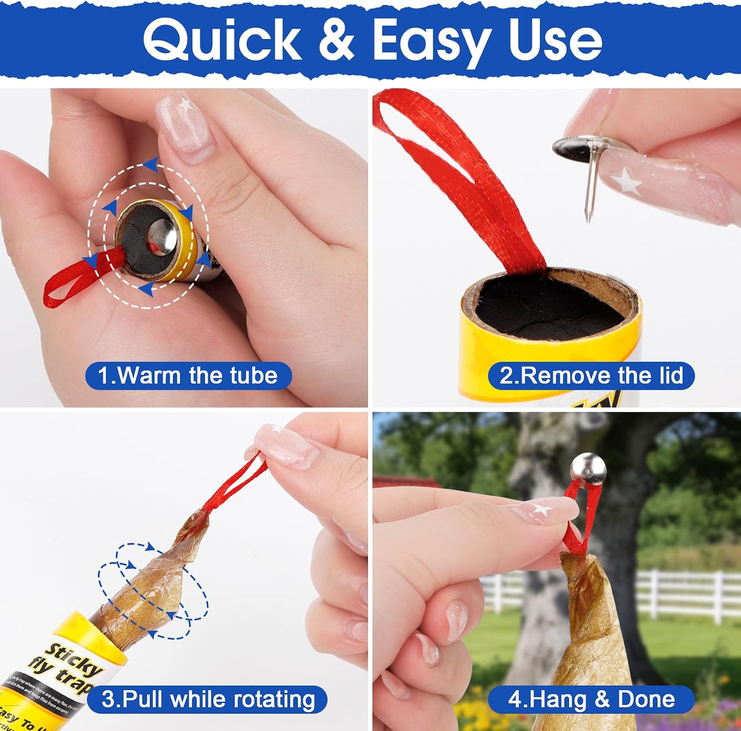 40 Pack Fly Strips Sticky Hanging Fly Trap Outdoor Indoor with Pins