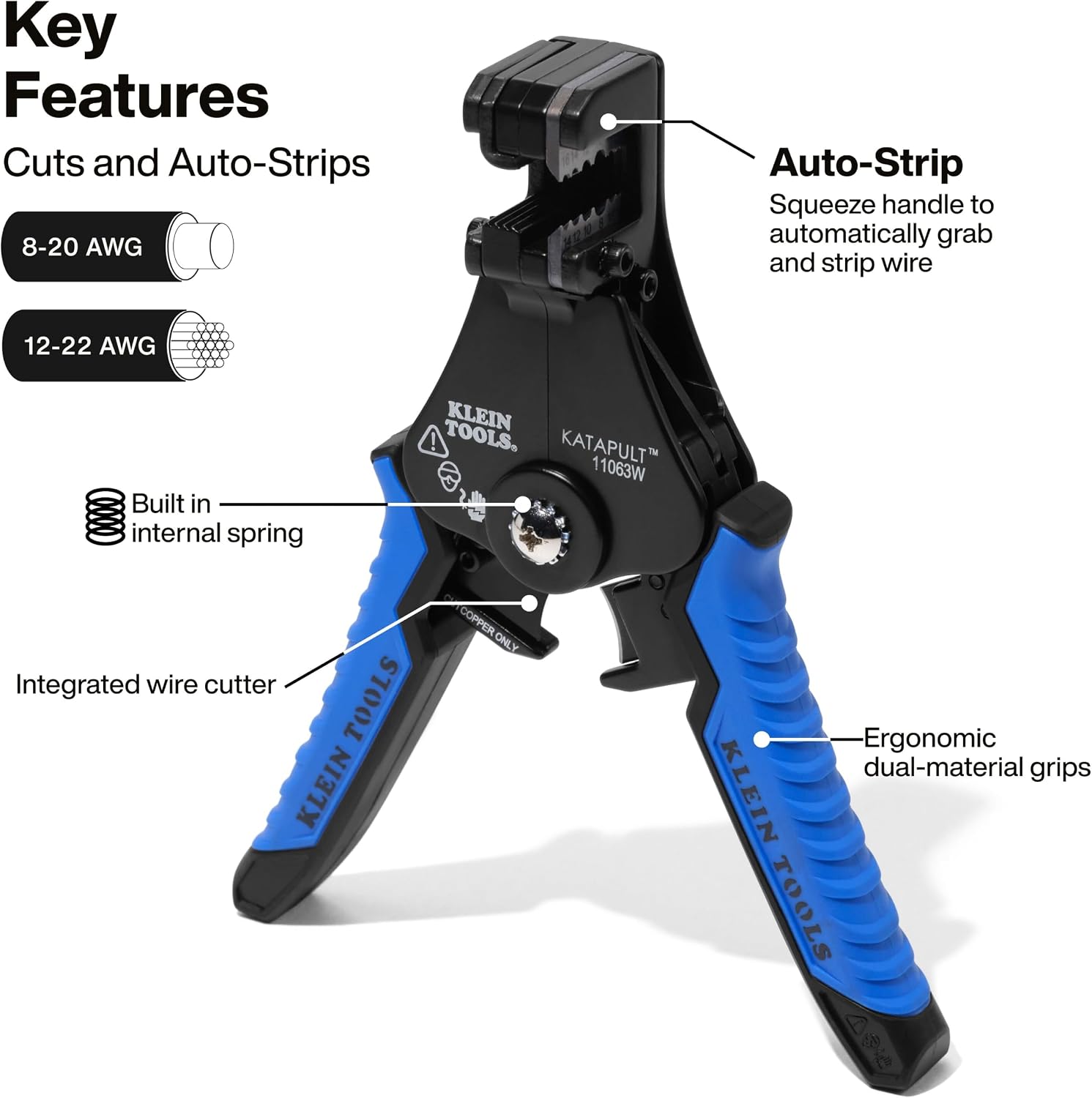 Klein Tools 11063W 7-Inch Heavy-Duty Automatic Wire Cutter/Stripper