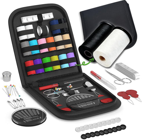 Sewing Kit Gifts for Grandma, Mom, Friend, Traveler, Adults, Beginner, Emergency,Sewing Supplies Accessories with Scissors,Sewing Needles Thimble, Thread,Tape Measure etc (Black, S)