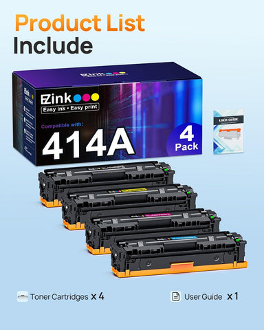 E-Z Ink 414A Toner Cartridges Compatible for HP 414A 414X W2020X, 4 Pack