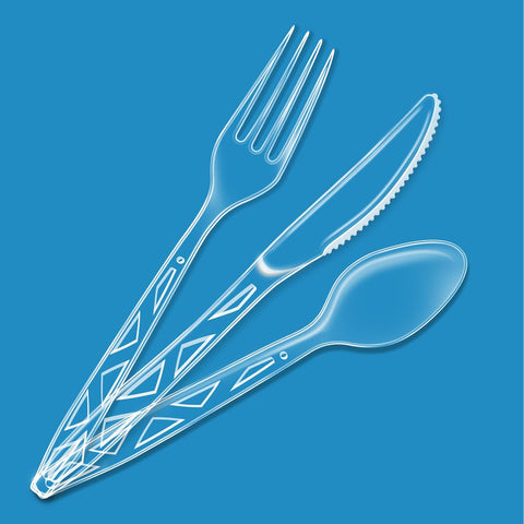 Amazon Basics Disposable Clear Plastic Cutlery Set, Premium Quality, Strong, 192 Count, Large Combo Pack Forks, Spoons and Knives