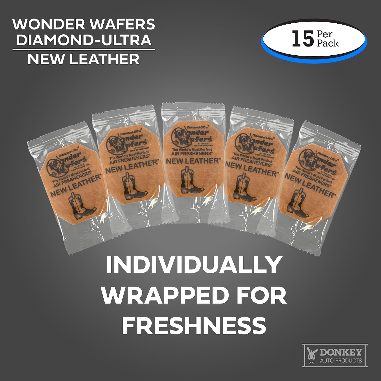 Wonder Wafers - Diamond-Ultra Scented Car Air Fresheners - Individually Wrapped (15 Per Pack) (New Leather)
