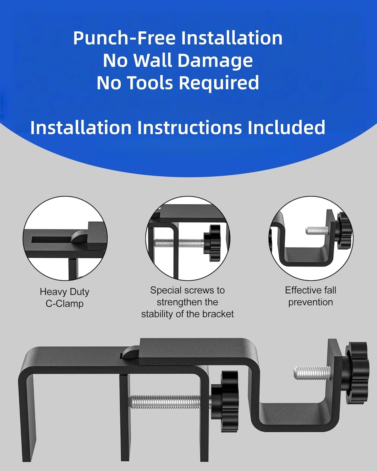 Over-Blinds Curtain Rod Brackets for Outside-Mounted Blinds, Blinds Curtain Rod Brackets for 1.3–2” Rectangular Headrails, Tool-Free No-Drill Installation for Apartments, Rentals Set of 2 (Black)