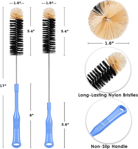 MOSOLAN Long Handle Bottle Brush, 17 Inch Bottle Brush Cleaner, 2 Pack