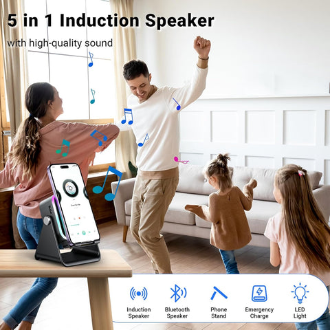 Induction Speaker with Phone Stand 5 in 1 Wireless Bluetooth Audio Black