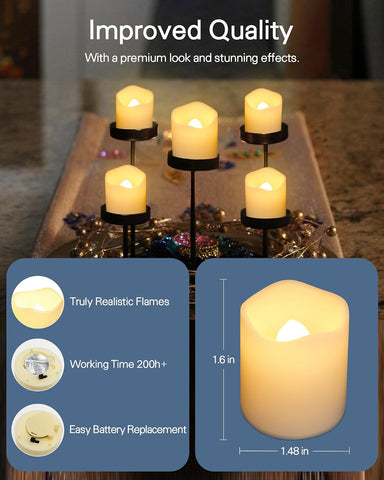 SHYMERY Flameless Votive Candles,Lasts 2X Longer,Battery Operated LED Tea Lights with Warm White Flickering Light,Small Electric Fake Tea Candle Realistic for Wedding,Table,Outdoor,Pack of 12