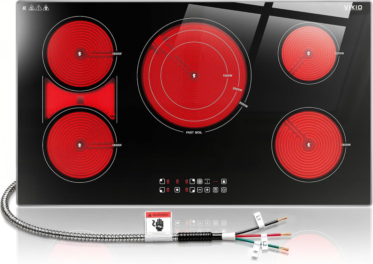 VIKIO HOME 36" Electric Cooktop with Bridge Zone, 10200W 220-240V Hardwired