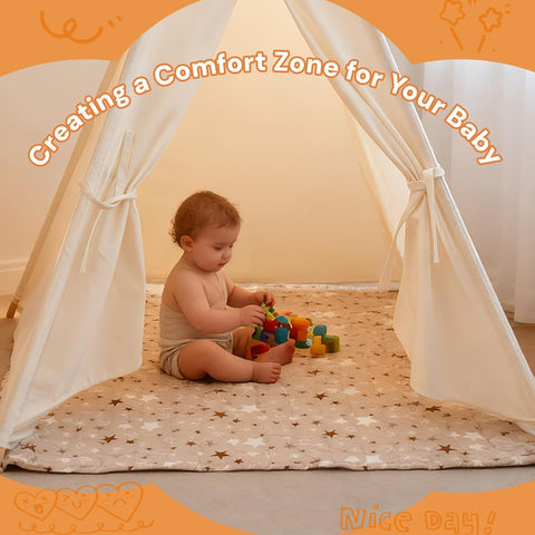RONGFA Baby Play Mat for Floor, 47'' x 47'' Soft Padded Mat for Baby, Playpen Mat for Toddlers Infant Kids, Machine Washable, Non-Slip Bottom Safe for Crawling (Star)