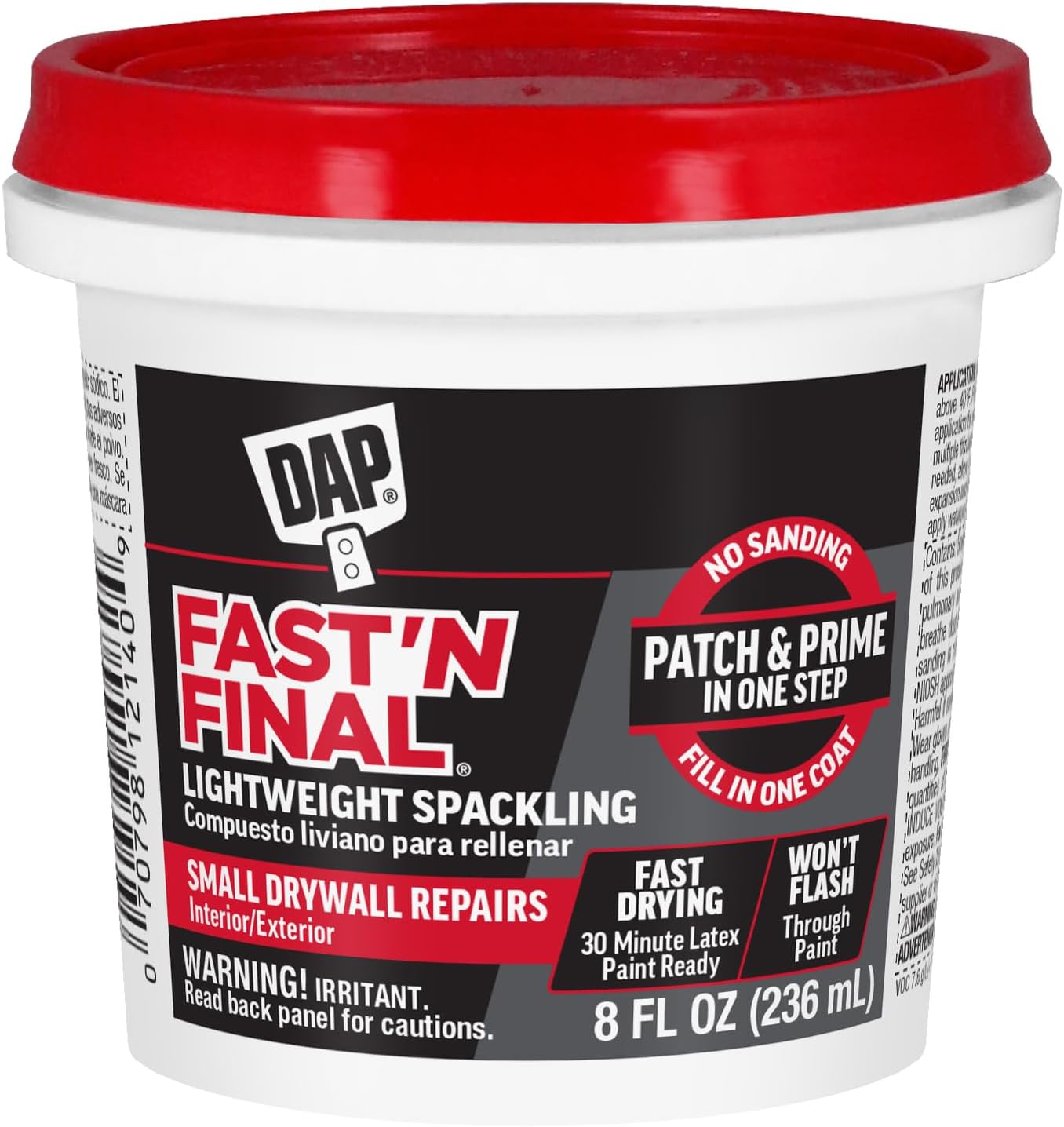 DAP Fast 'N Final Lightweight Spackling, White, 8 Oz (7079812140)