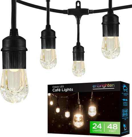 Enbrighten Classic Outdoor String Lights, 48ft, 24 Bulbs, White Light Only