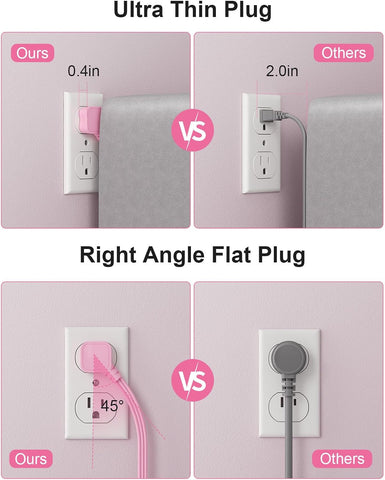 Pink Extension Cord with Surge Protector, 5 FT Flat Plug Power Strip