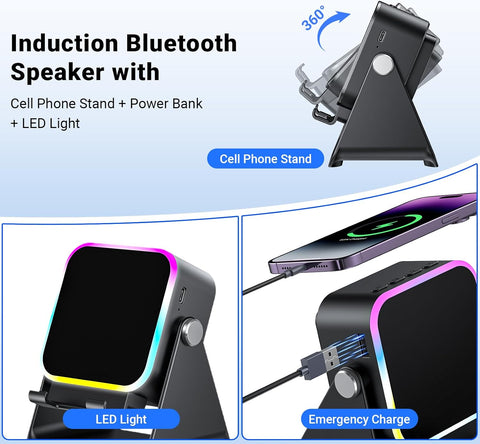 Induction Speaker with Phone Stand 5 in 1 Wireless Bluetooth Audio Black