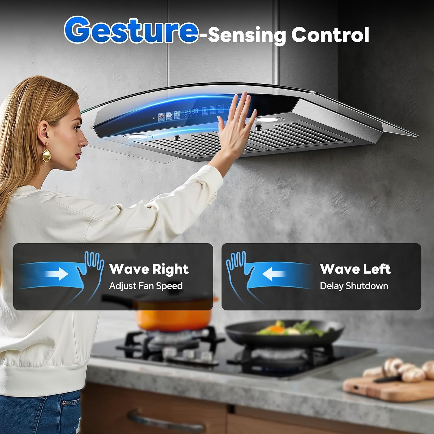 Tieasy 30" Wall Mount Range Hood, 800 CFM, Color Touch & Gesture Sensing