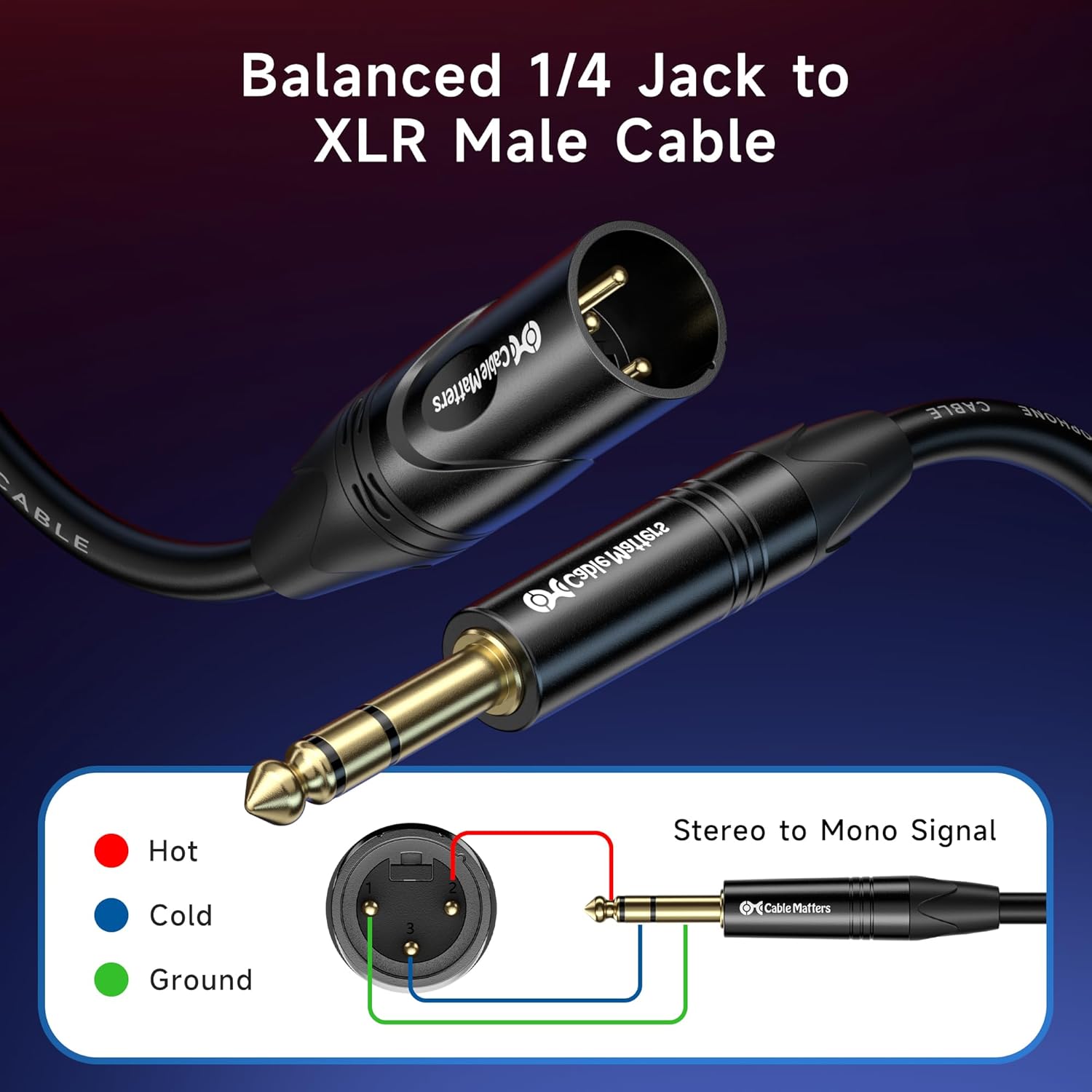 Cable Matters 6.35mm 1/4 Inch TRS to XLR Cable, Male to Male, 10ft