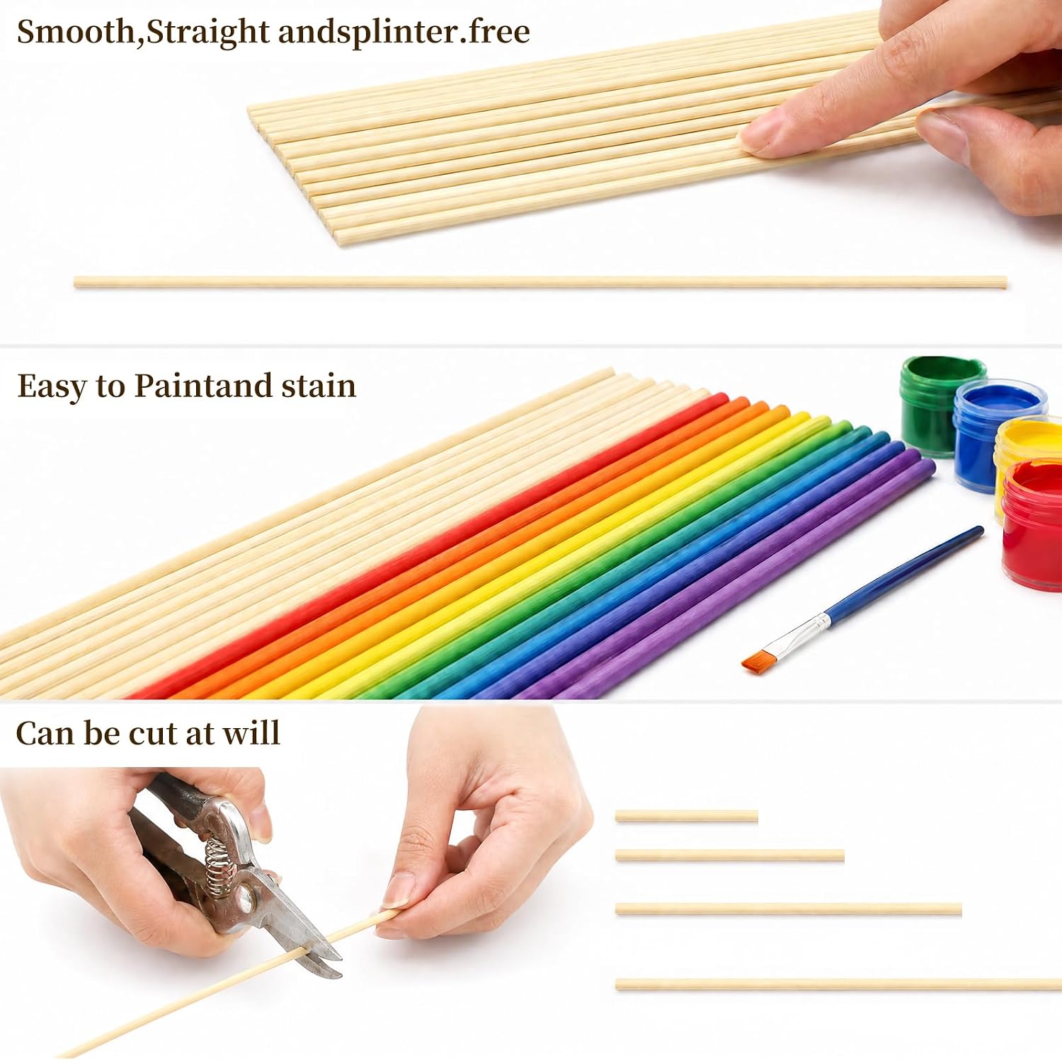 Rclxl 200Pcs Wooden Dowel Rods 1/8 x 12 Inch Wood Sticks for Crafts DIY