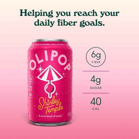 OLIPOP 6g Fiber Prebiotic Soda, Shirley Temple, 12 fl oz, 12 Pack | Shelf Stable Prebiotic Soda, 6g Fiber, 4g Sugar, Digestive Health Support, Prebiotics & Botanicals, Gluten Free, Non GMO
