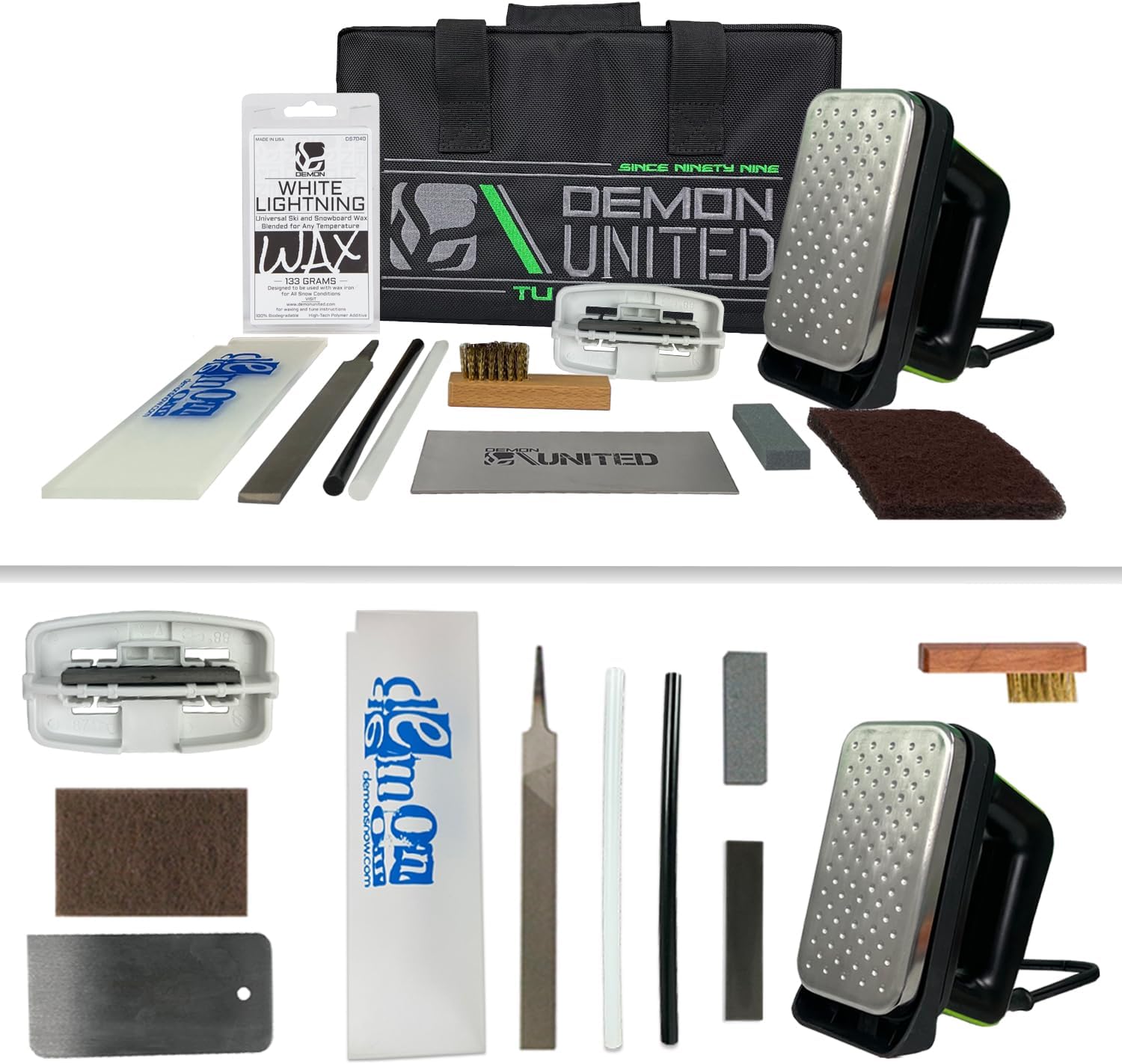 Demon Complete Basic Tune Kit with Wax- Everything Needed to do a Basic Tune for Your Skis and Snowboard * Made in USA Wax*