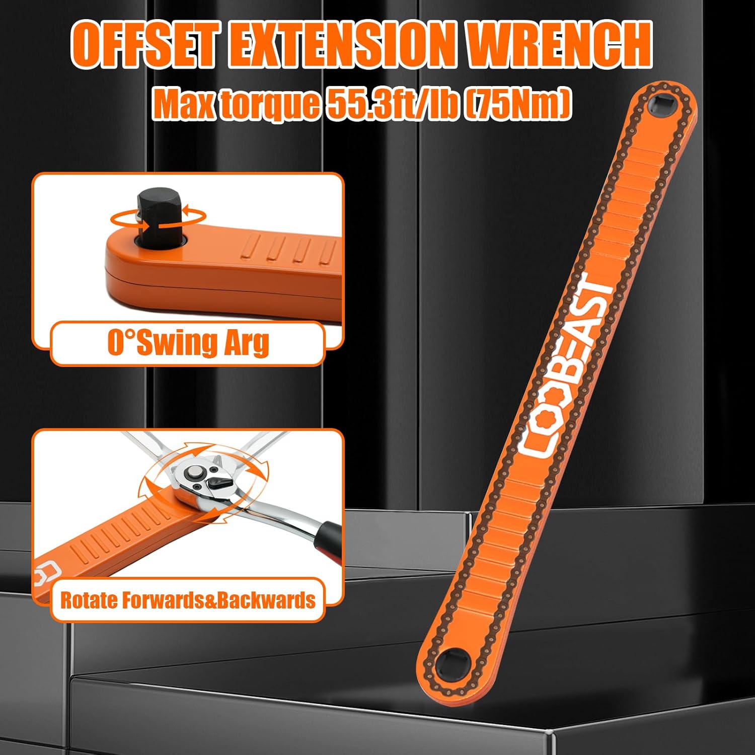 3/8" Offset Extension Wrench Impact Ready Socket Wrench Extender Tool
