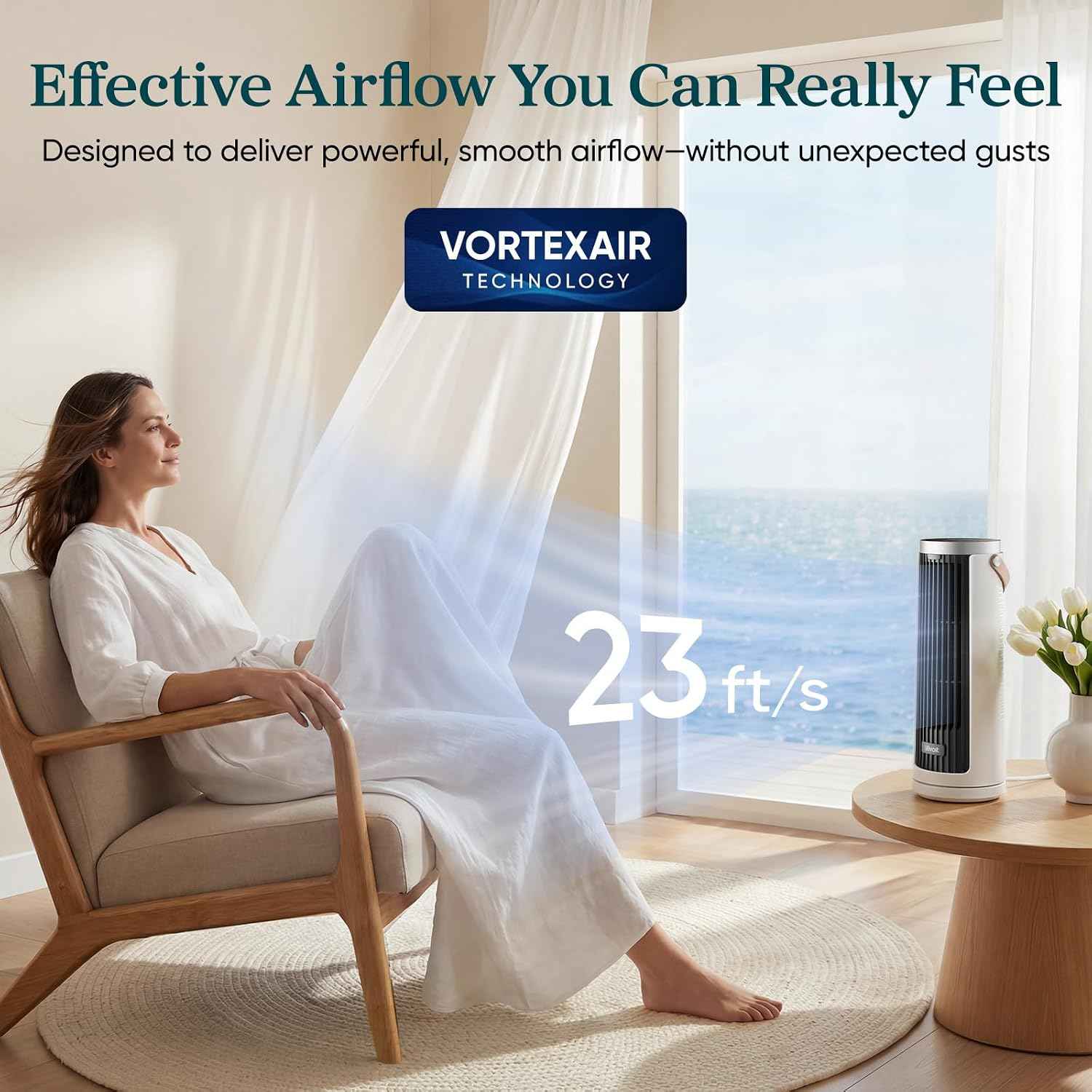 Levoit Tower Fan for Bedroom, 20dB Quiet Desk Fan, Portable Fan with 23ft/s