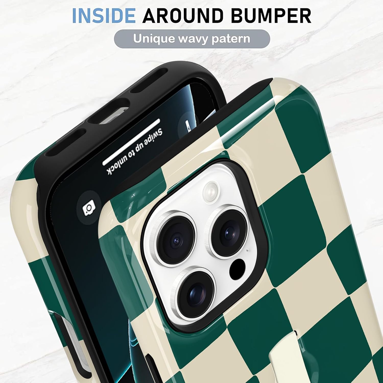 KANGHAR Compatible with iPhone 16 Pro Case Checkered -Green White