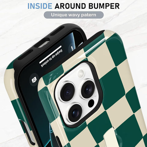 KANGHAR Compatible with iPhone 16 Pro Case Checkered -Green White