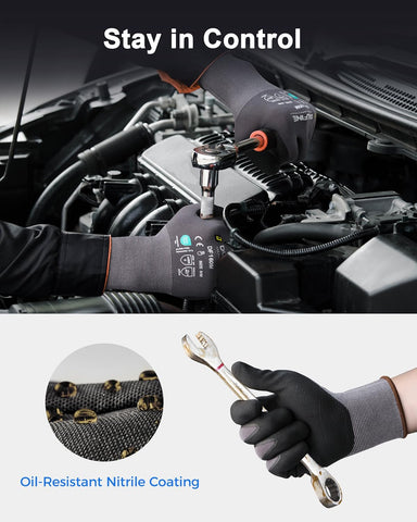 DULFINE MicroFoam Nitrile Coated 12 Pairs Work Gloves for Men Grey M