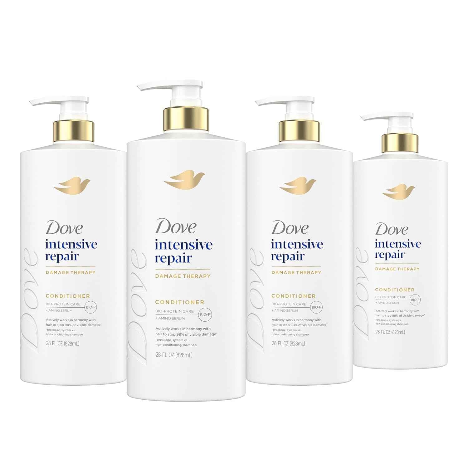 Dove Intensive Repair Conditioner for Damaged Hair & Breakage 28oz 4ct | Helps restore hair, stop 98% visible damage & regenerate hair strength for stronger hair with Amino Serum & Bio-Protein Care