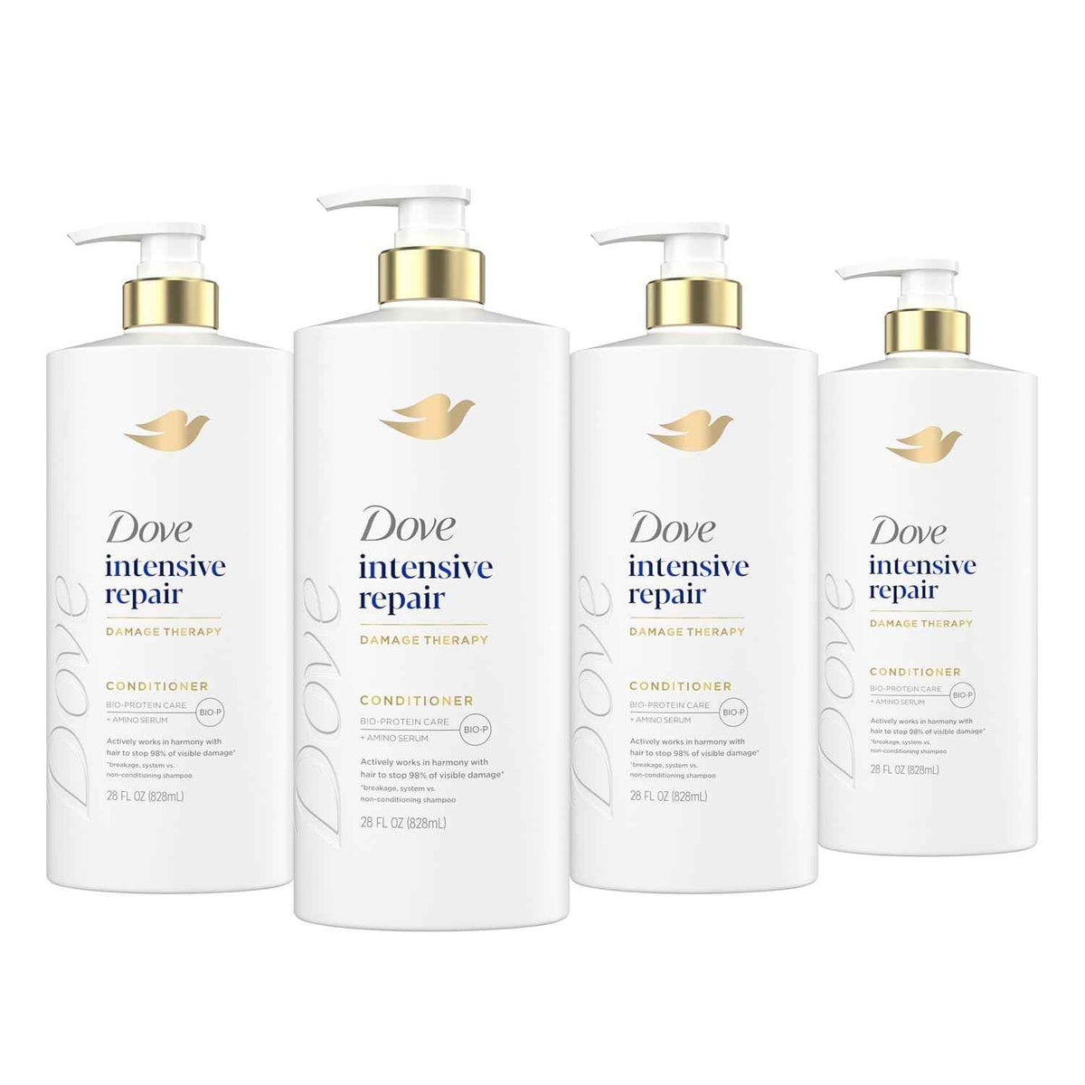 Dove Intensive Repair Conditioner for Damaged Hair & Breakage 28oz 4ct | Helps restore hair, stop 98% visible damage & regenerate hair strength for stronger hair with Amino Serum & Bio-Protein Care