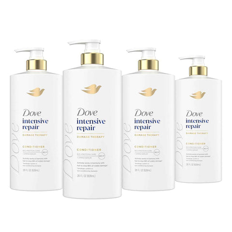 Dove Intensive Repair Conditioner for Damaged Hair & Breakage 28oz 4ct | Helps restore hair, stop 98% visible damage & regenerate hair strength for stronger hair with Amino Serum & Bio-Protein Care