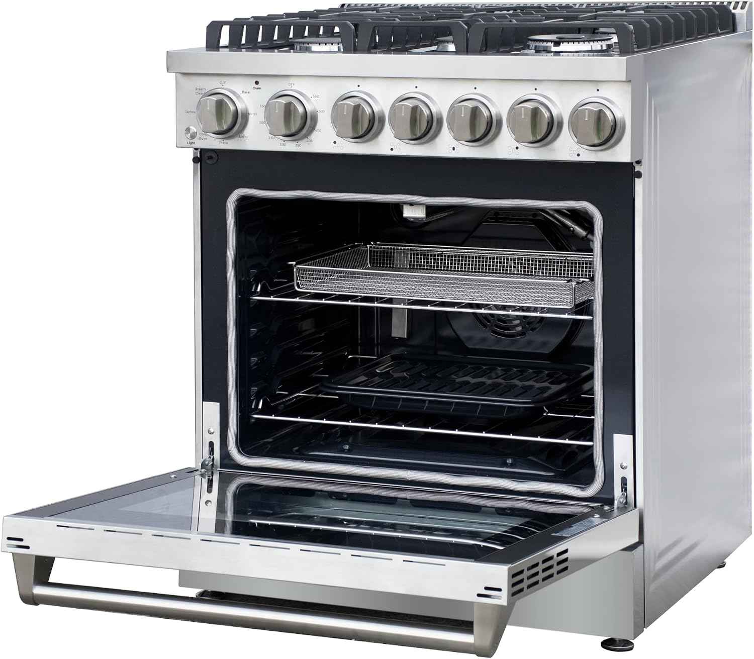 Kenmore PRO 30" Front Control Freestanding Gas Range, 5.0 Cu. Ft Oven With True Convection & Air Fry, 5 Burner Cooktop, 7 Function Convection Oven With Pizza, Defrost & Steam Clean, Stainless Steel