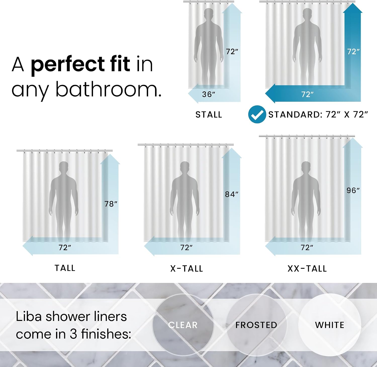 LiBa Shower Curtain PEVA 8G, 72x72 Inch Waterproof Clear