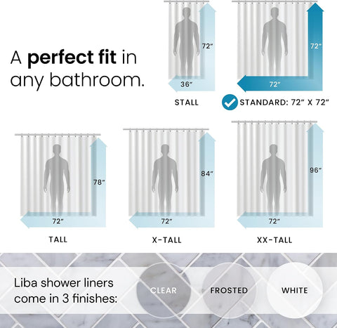LiBa Shower Curtain PEVA 8G, 72x72 Inch Waterproof Clear