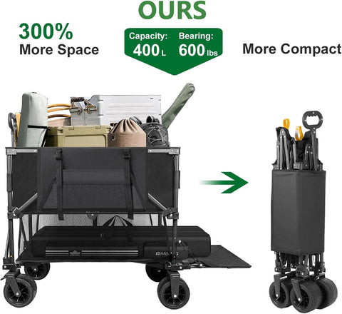 Double Decker Wagon 600lb Capacity & 400L Collapsible Sports Wagon