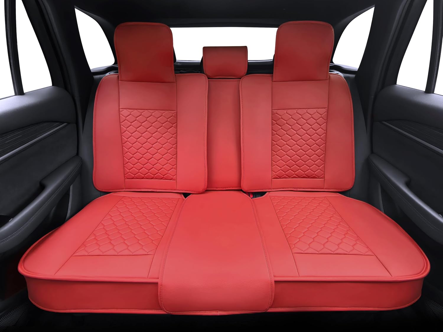 Elantrip Car Seat Cover Full Set Leather Waterproof Front Rear Red