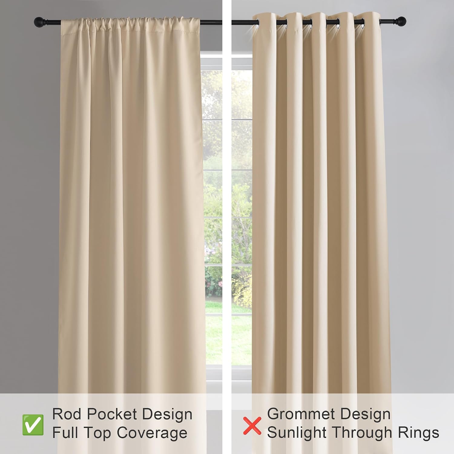 PONY DANCE Window Curtains Set - Home Decoration Room Darkening Thermal Insulated Panels Shades/Draperies Block Light Protect Privacy, 52 x 63 inches, Biscotti Beige, 2 Pieces