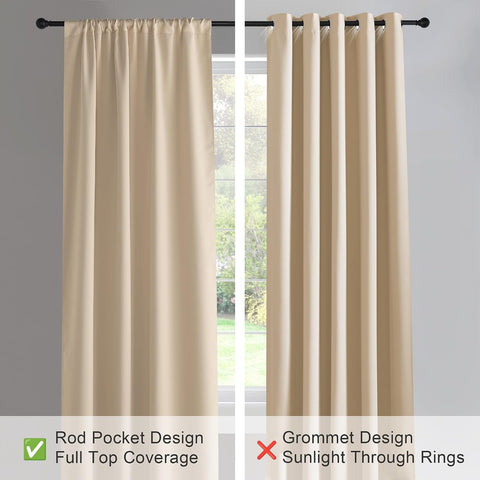 PONY DANCE Window Curtains Set - Home Decoration Room Darkening Thermal Insulated Panels Shades/Draperies Block Light Protect Privacy, 52 x 63 inches, Biscotti Beige, 2 Pieces